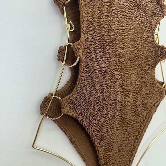 Love and Bikinis Women’s Chocolate Brown Smocked Dubai Multi Ring Cut Out OS Swi - Picture 9 of 10